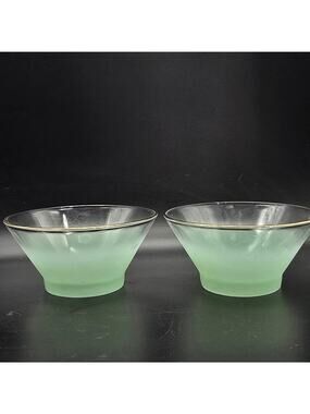Blendo Green Frosted Glass Bowls Pair of Two Vintage